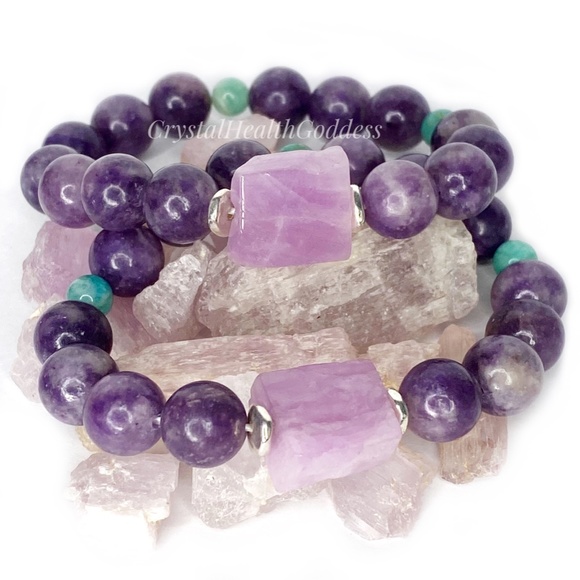 Lepidolite Pink Kunzite Amazoite Bracelet - Picture 4 of 8